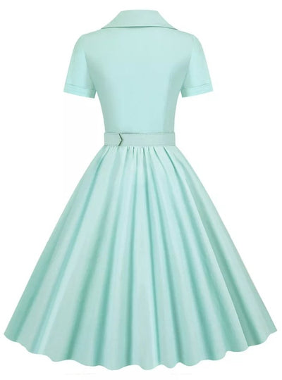 Vestido Vintage Plus Size Turquesa Cintura Alta