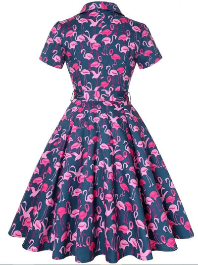 Vestido Vintage Plus Size Com Pássaros Marinhos