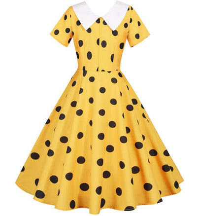 Vestido Vintage Amarelo Com Bolinhas Pretas