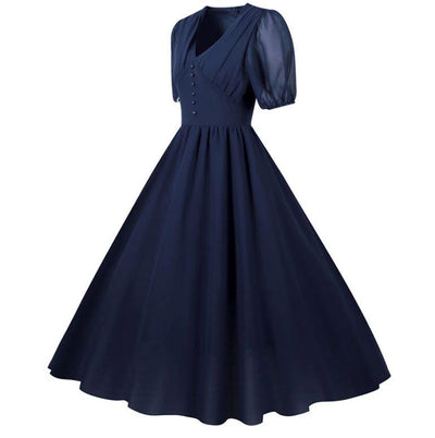 Vestido Longo Vintage Azul Anos 50