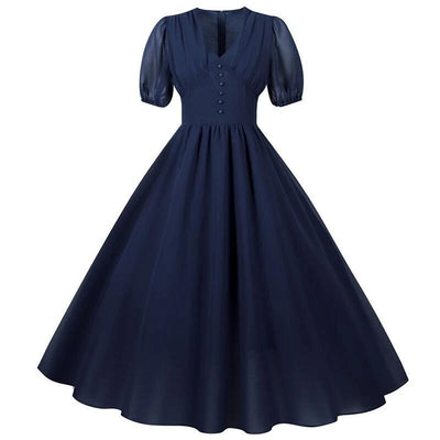 Vestido Longo Vintage Azul Anos 50