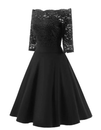 Vestido Preto Vintage Com Gola Canoa