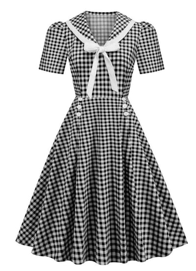 Vestido Pin Up Xadrez Vintage Preto