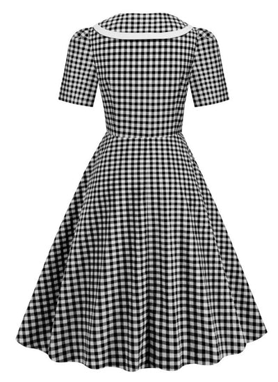 Vestido Pin Up Xadrez Vintage Preto