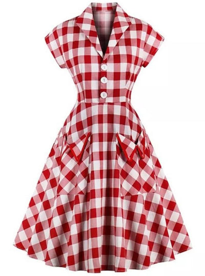 Vestido Xadrez Vintage Pin Up Vermelho
