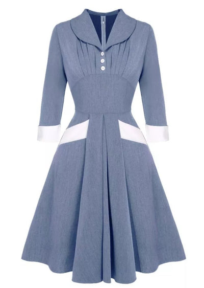 Vestido Vintage Plissado Azul