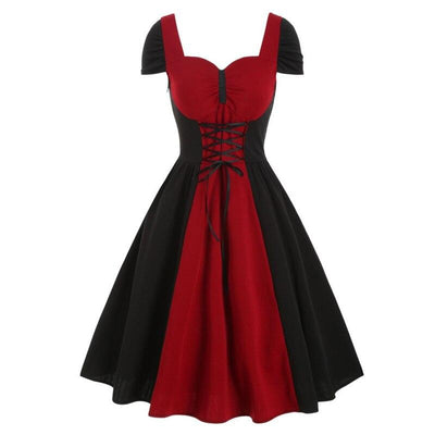 Vestido Vintage De Renda Vermelho E Preto