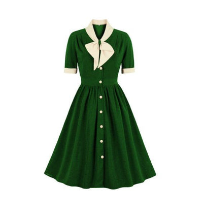 Vestido Vintage Verde Com Gola Branca