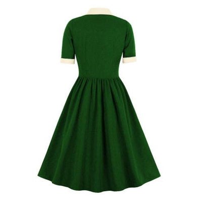 Vestido Vintage Verde Com Gola Branca
