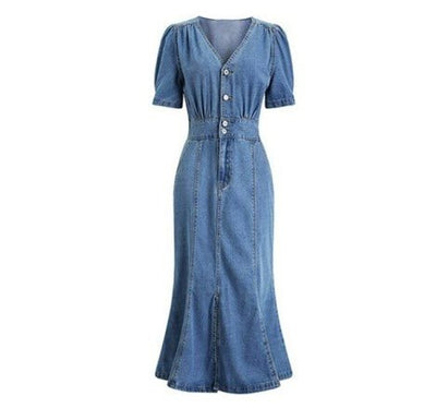 Vestido Vintage Anos 40 Azul