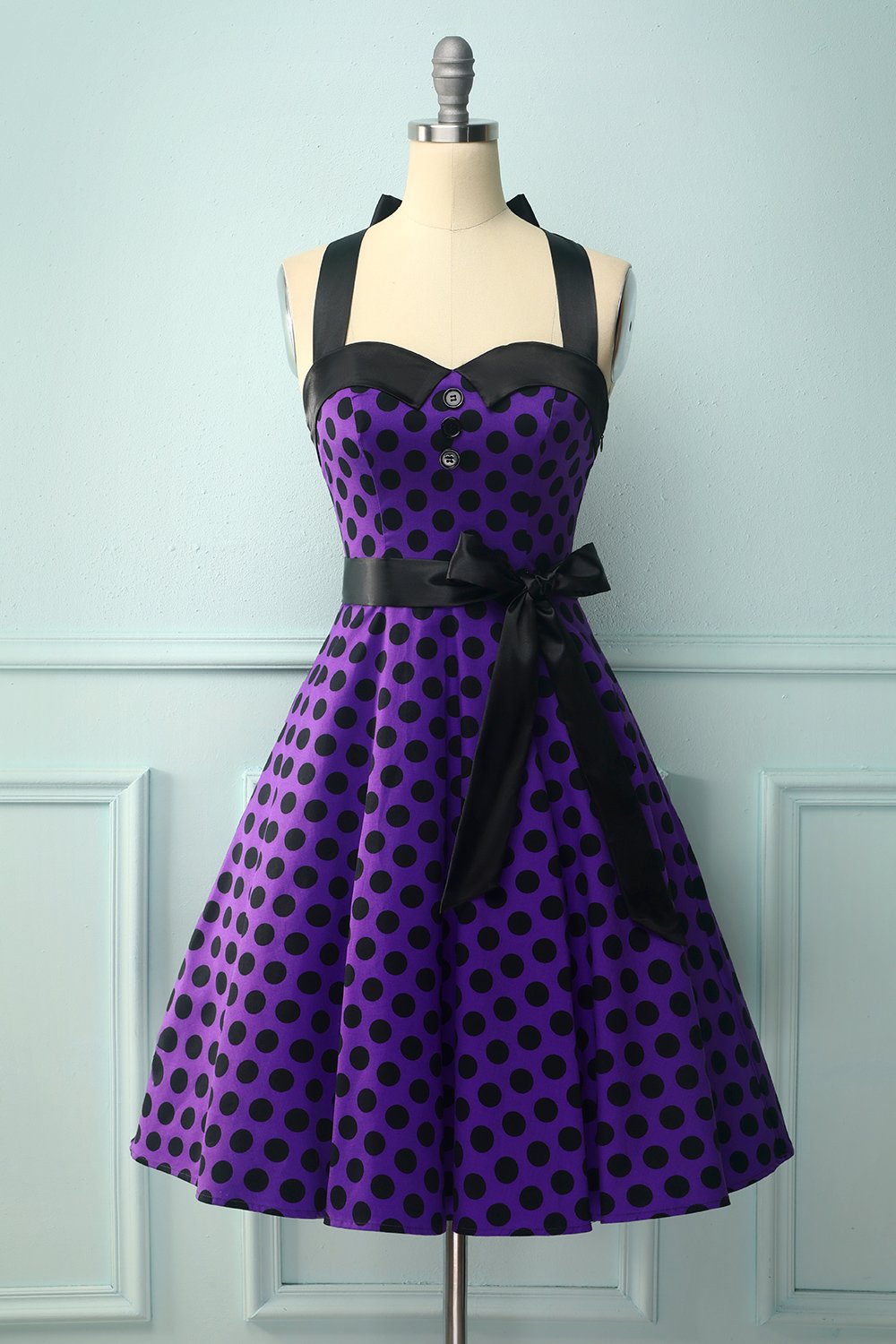 Vestido Roxo Com Bolinhas Pretas