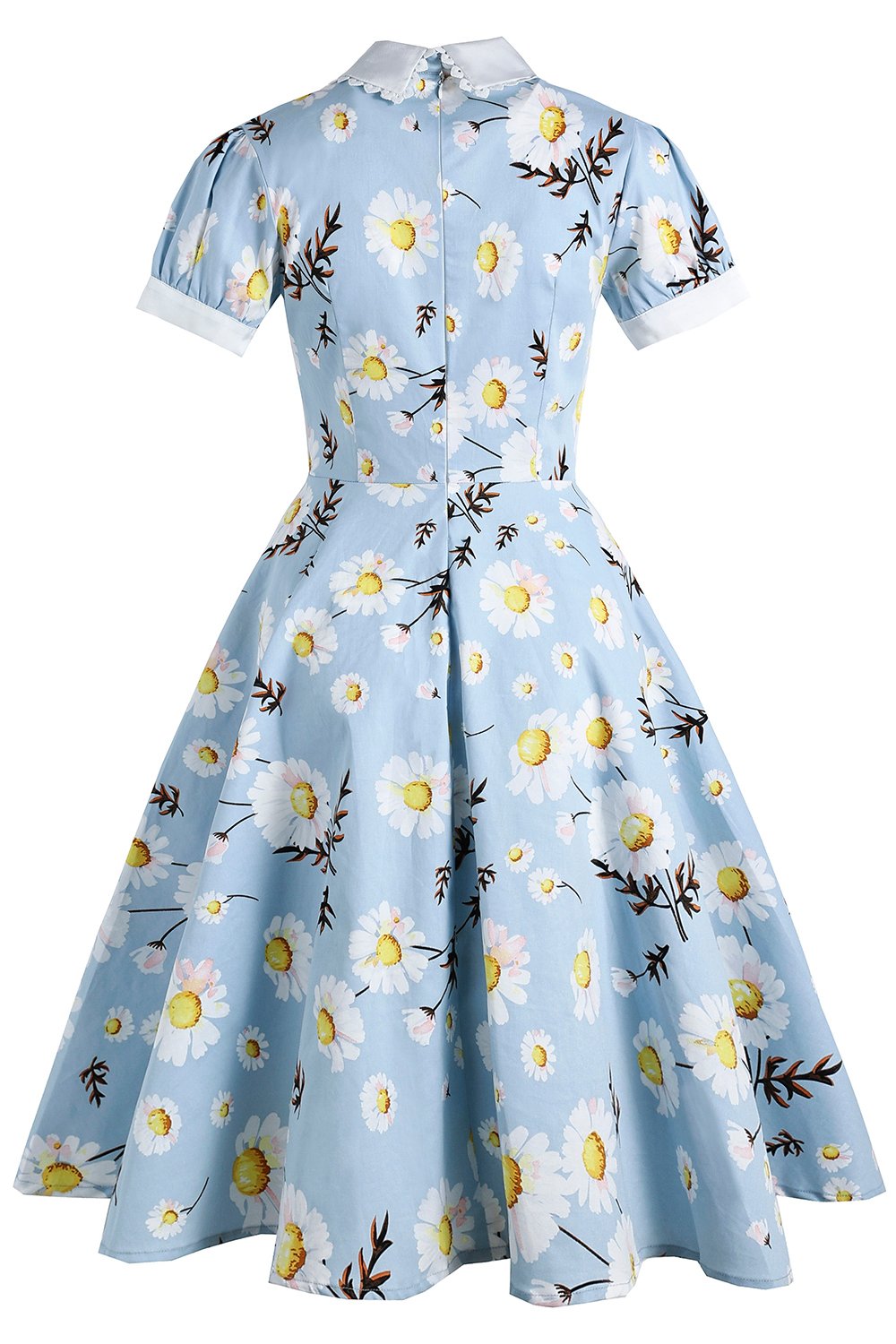 Vestido Estampado Azul Verão Anos 1950