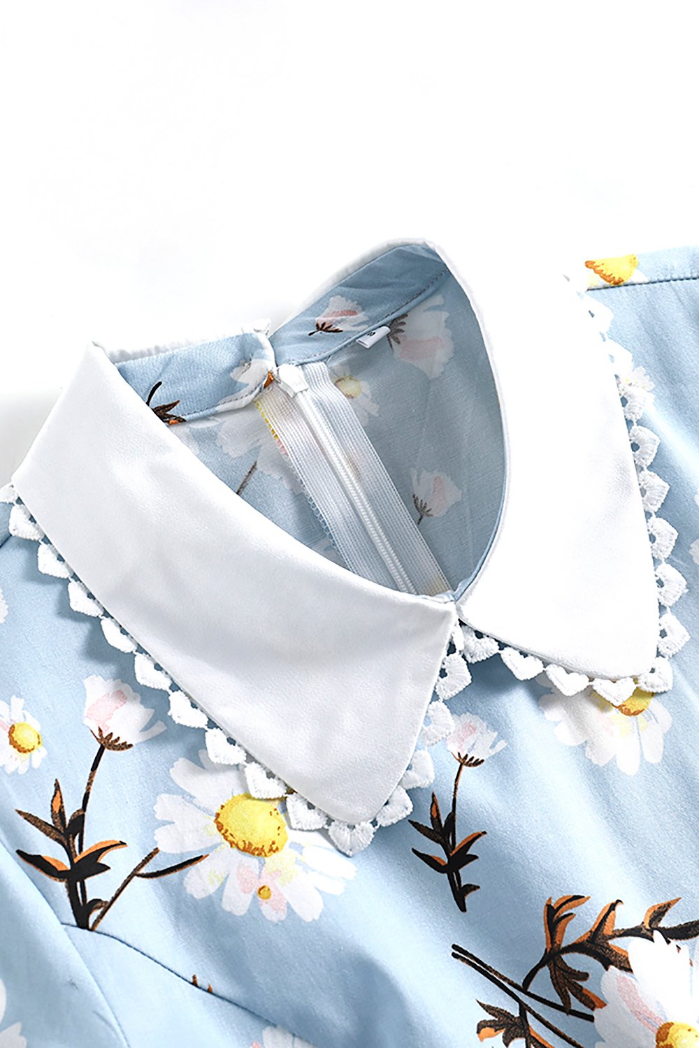 Vestido Estampado Azul Verão Anos 1950