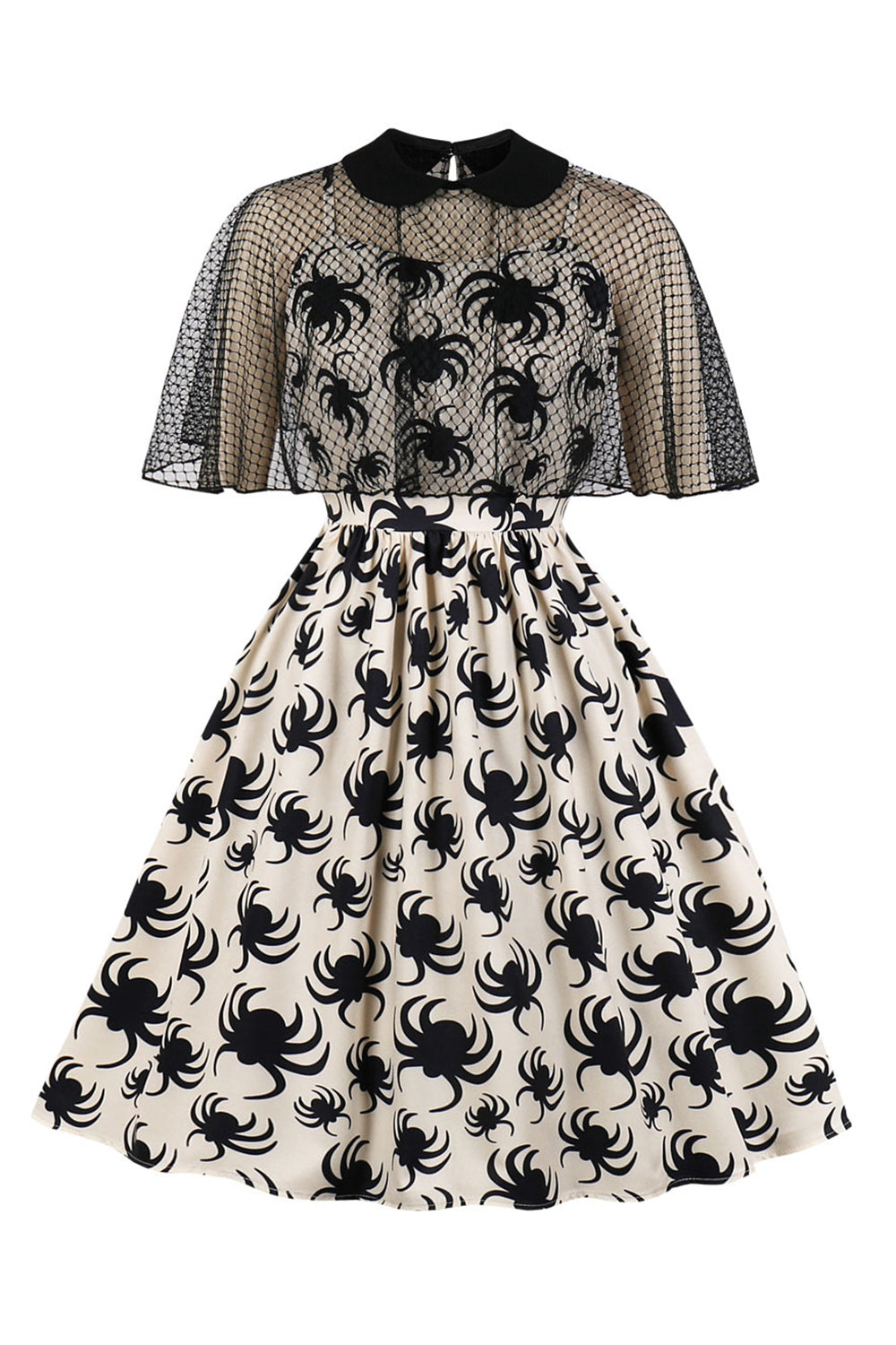 Vestido De Halloween Vintage Branco Com Estampa De Aranha
