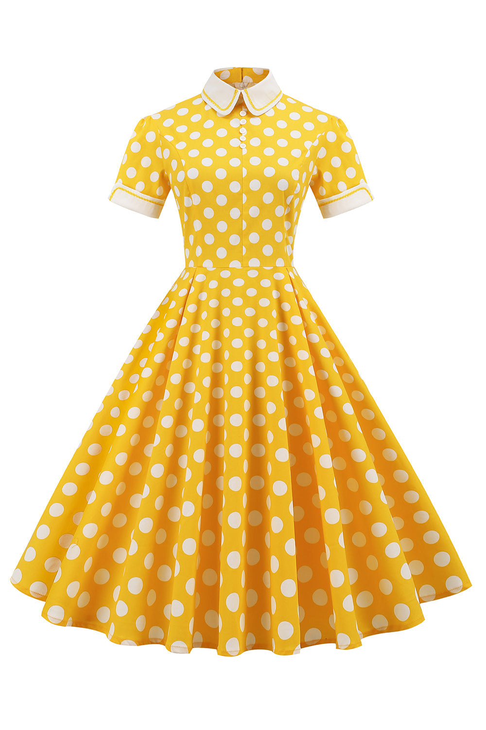 Vestido Estilo Vintage Com Bolinhas Amarelas