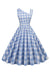 Vestido Vintage Assimétrico Com Xadrez Azul