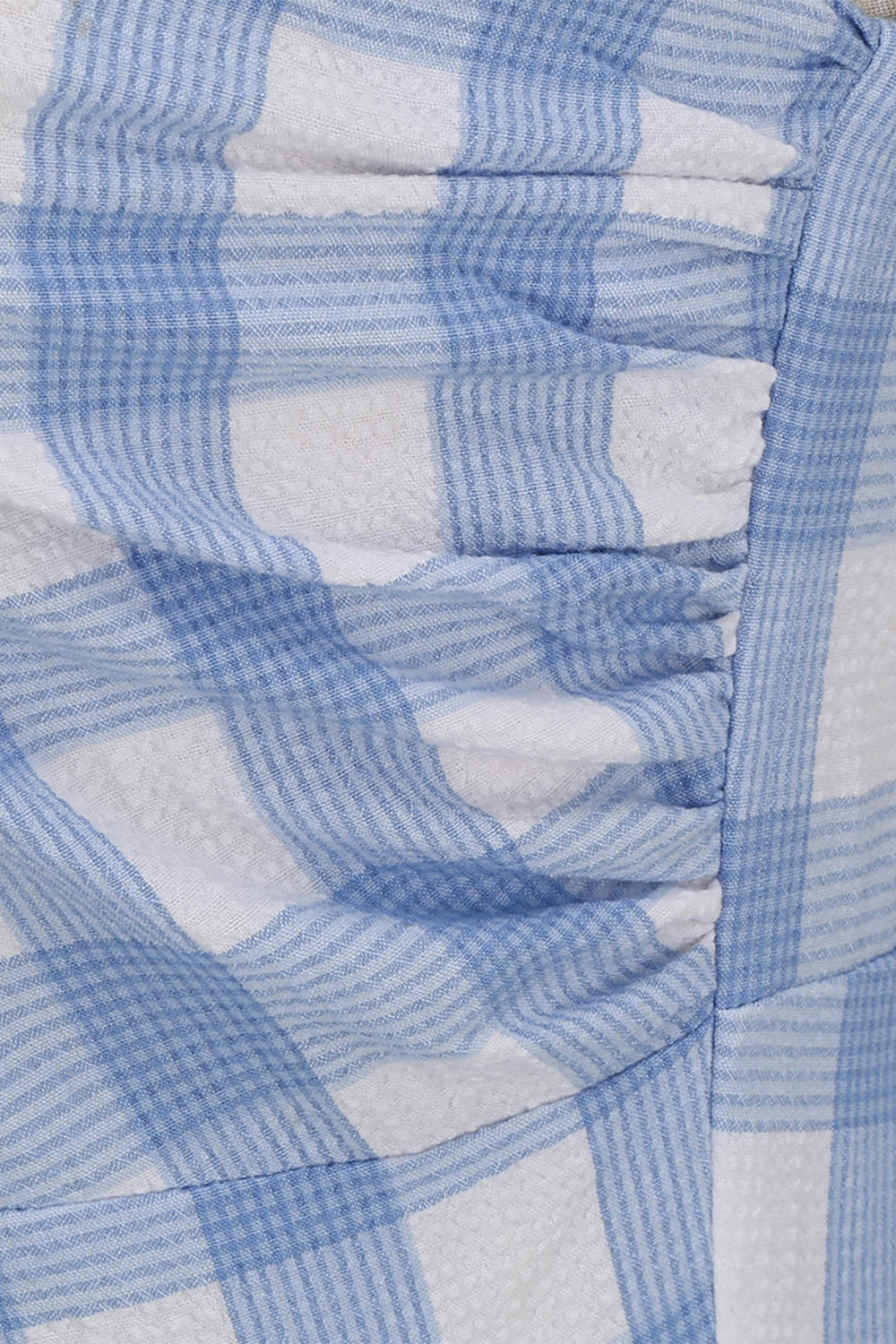 Vestido Vintage Assimétrico Com Xadrez Azul