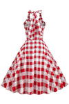 Vestido De Balanço Xadrez Vermelho Vintage Dos Anos 1950