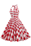 Vestido De Balanço Xadrez Vermelho Vintage Dos Anos 1950