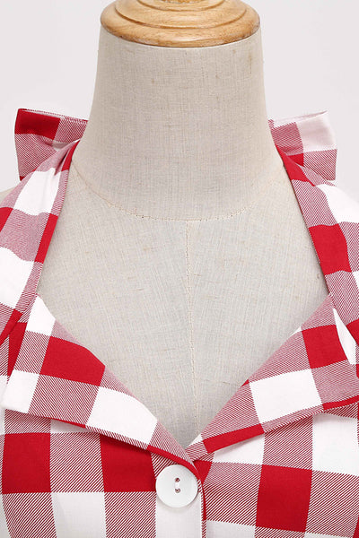 Vestido De Balanço Xadrez Vermelho Vintage Dos Anos 1950