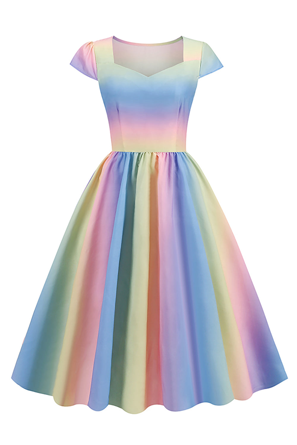 Vestido Arco-Íris Vintage Estilo Anos 50