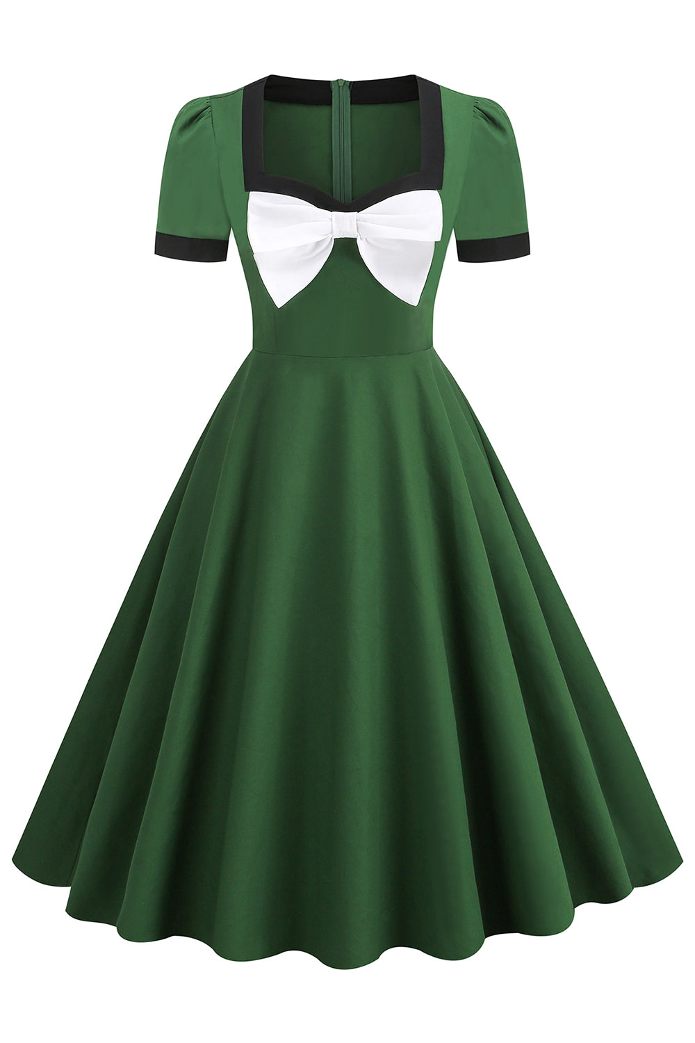 Vestido Verde Vintage Dos Anos 1950 Com Laço