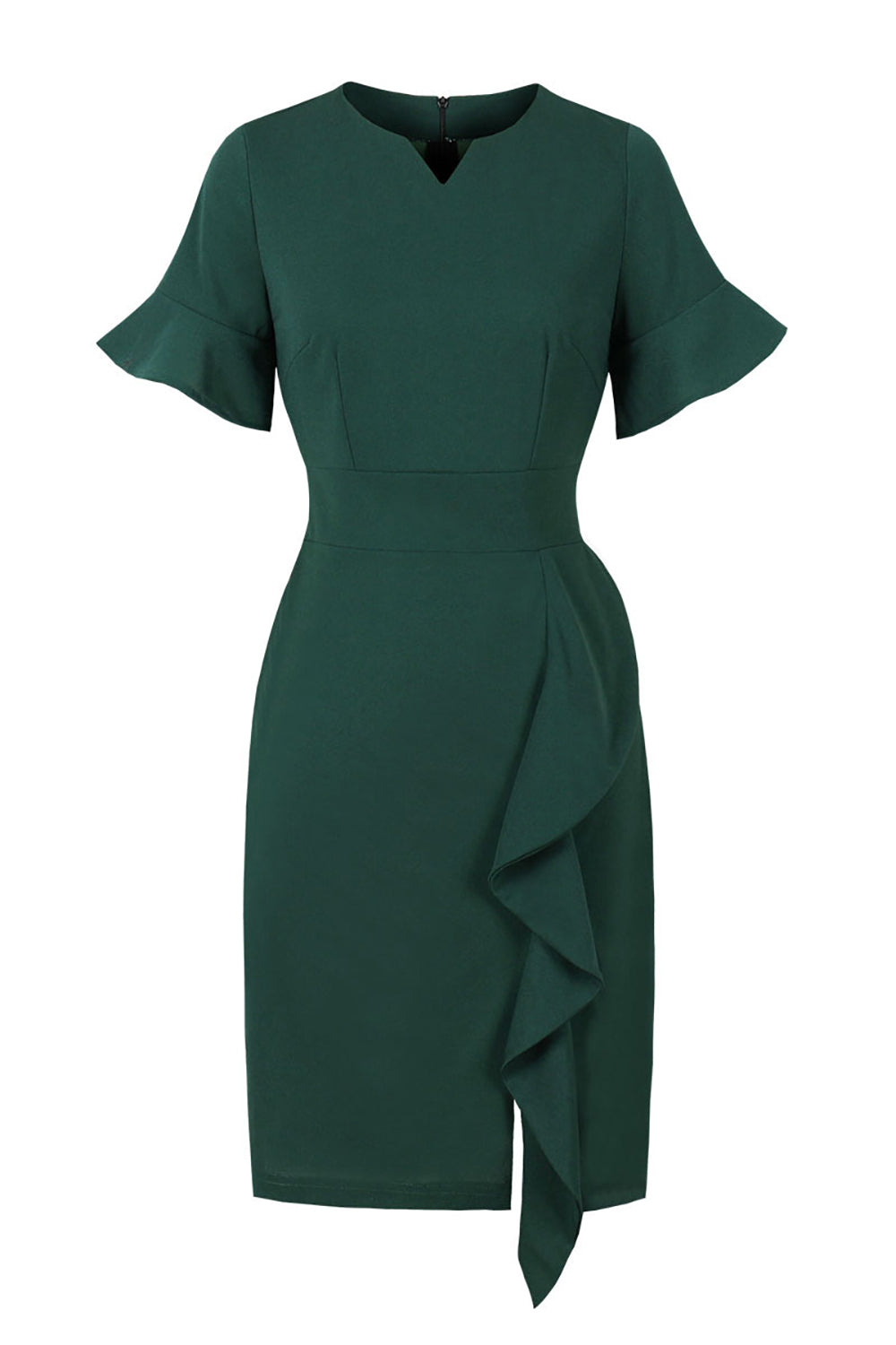 Vestido Verde Escuro Com Babado Vintage