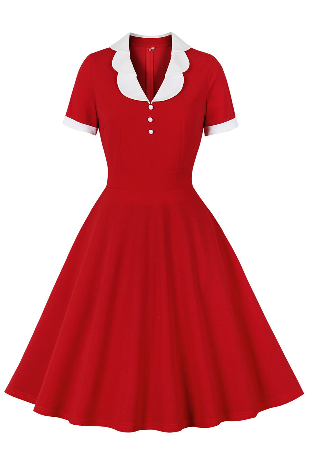Vestido Rodado Vermelho Anos 50 Com Lapela