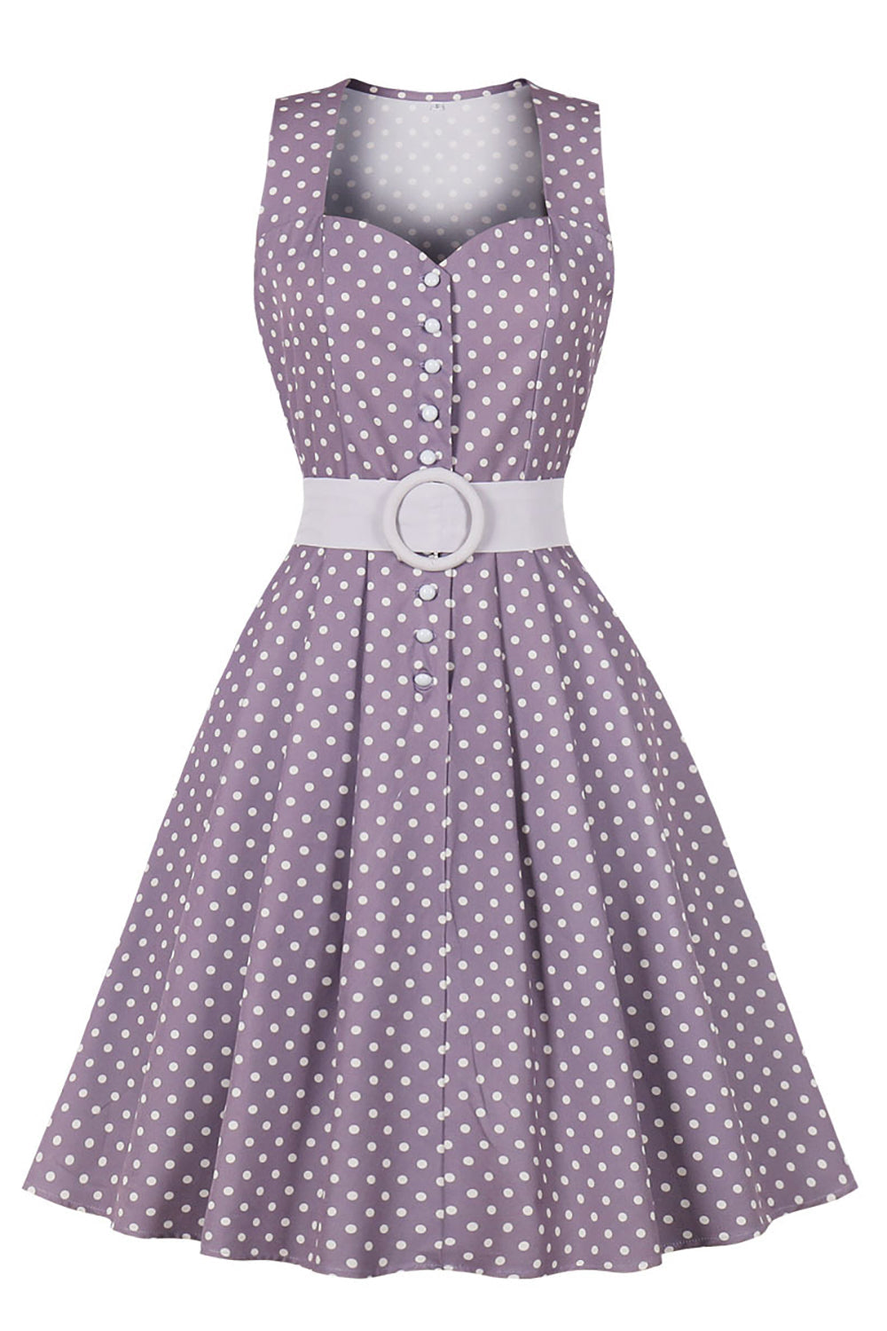 Vestido De Bolinhas Roxas Anos 50 Com Cinto