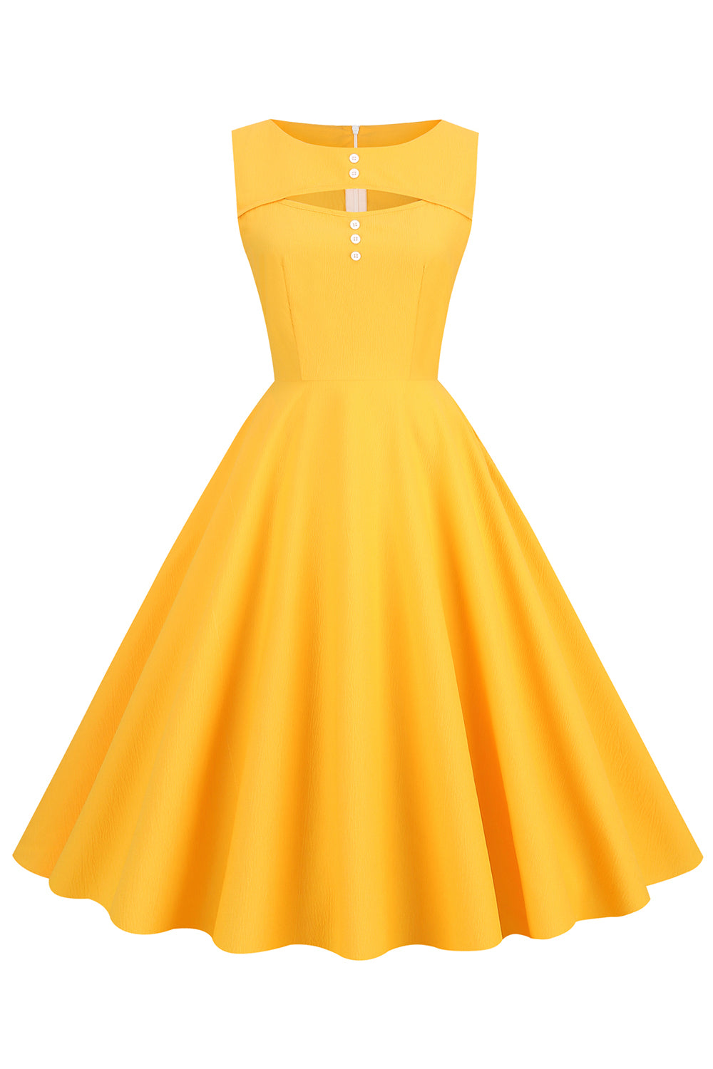 Vestido Retrô Amarelo Estilo Anos 50 Com Fechadura