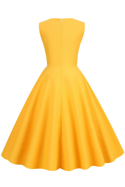 Vestido Retrô Amarelo Estilo Anos 50 Com Fechadura