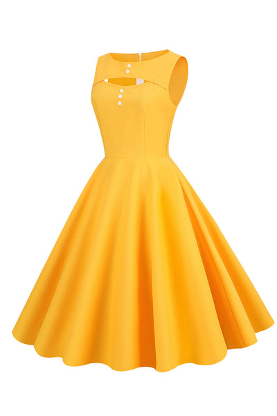 Vestido Retrô Amarelo Estilo Anos 50 Com Fechadura