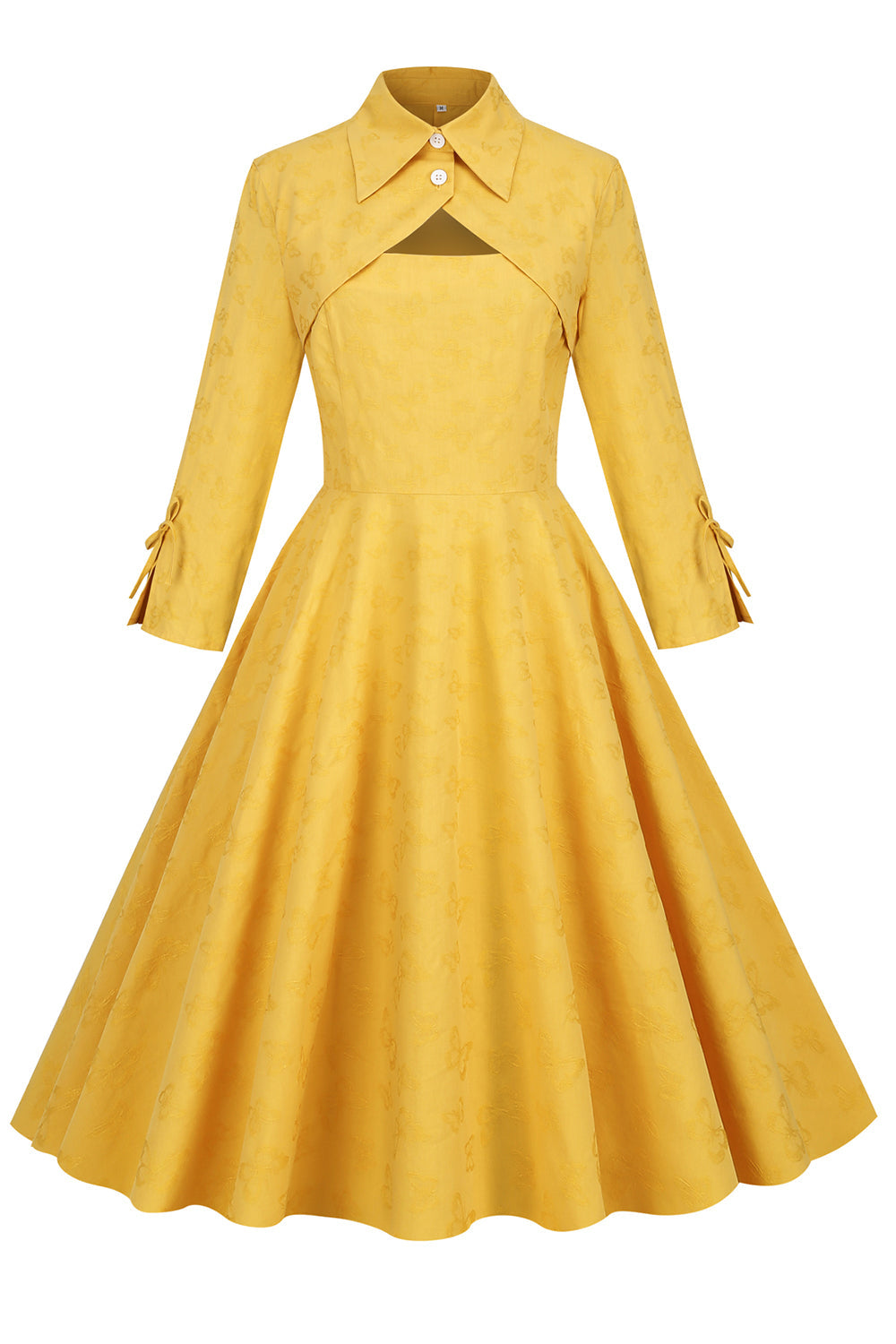 Vestido Vintage Amarelo Com Gola Redonda
