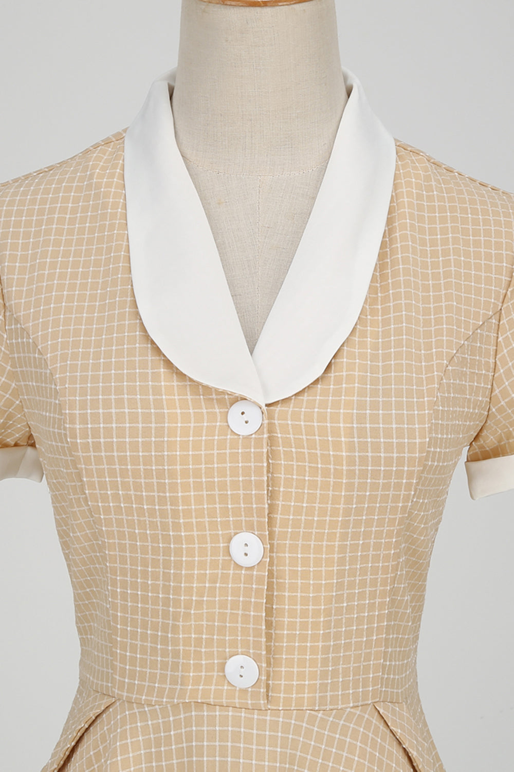 Vestido Xadrez Vintage Com Gola Xale