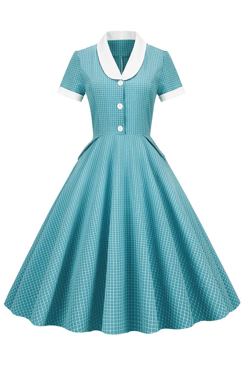 Vestido Xadrez Vintage Com Gola Xale