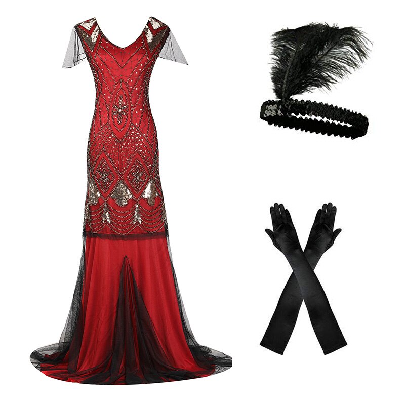 Gatsby 1920 Maxi Vestido Vermelho