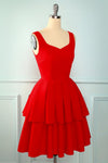 Vestido Vermelho Vintage Com Babados