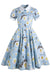 Vestido Estampado Azul Verão Anos 1950