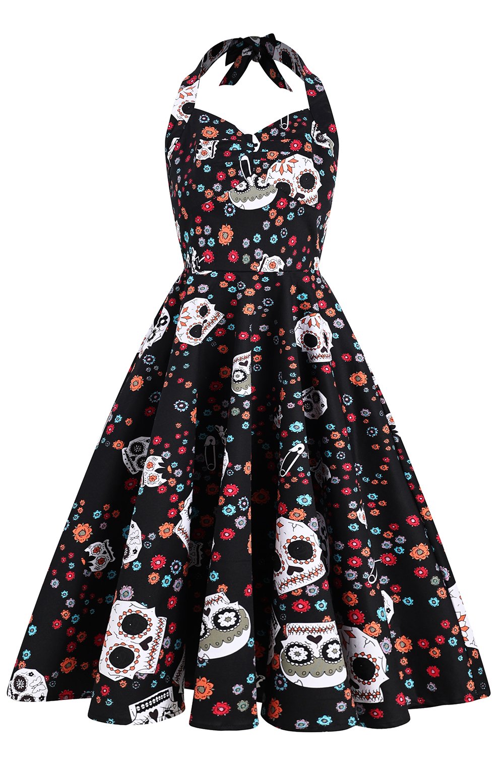 Vestido Vintage De Halloween Com Estampa De Caveira