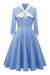 Vestido Trapézio Vintage Azul Com Gravata Borboleta