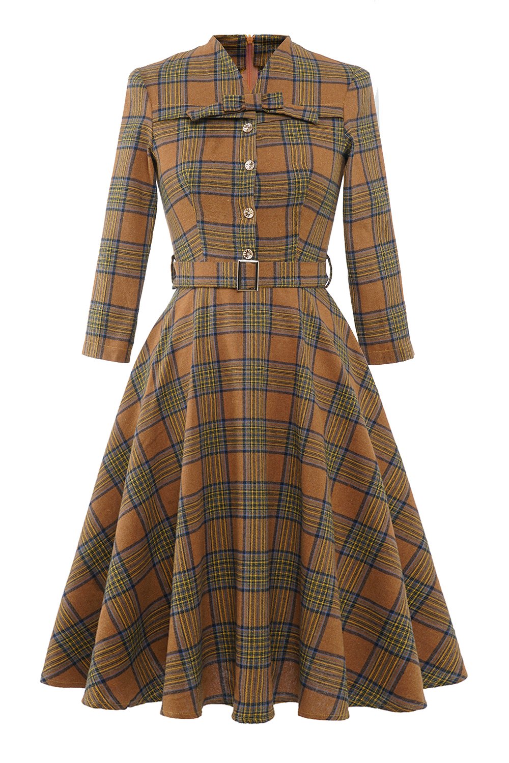 Vestido Vintage Xadrez Marrom