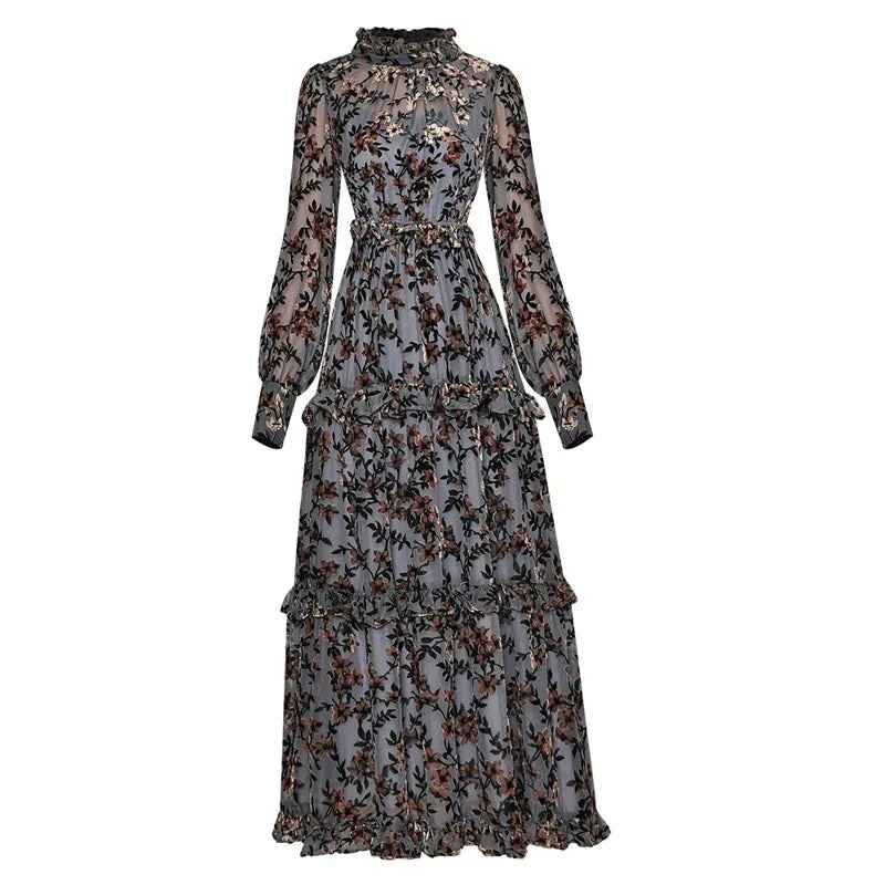 Vestido Vintage Floral Azul Anos 40