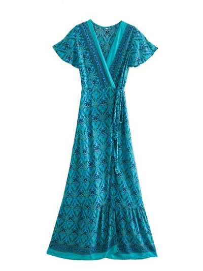 Elegante Vestido Azul Turquesa Dos Anos 70