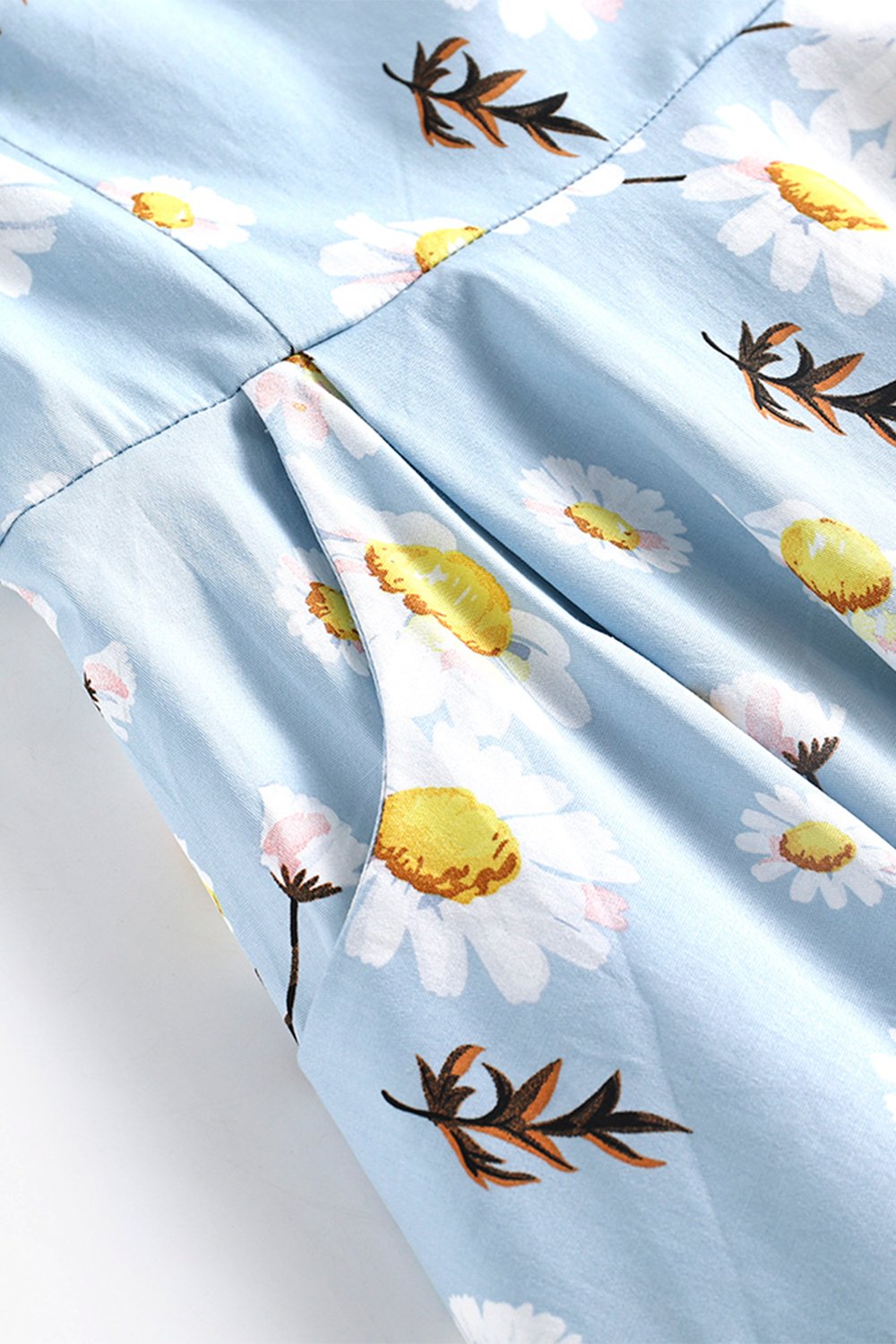 Vestido Estampado Azul Verão Anos 1950