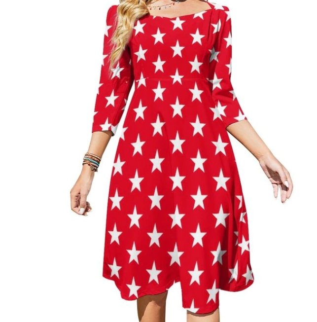 Vestido Vermelho Com Estrelas Mulher Ano 70 Moda Vintage