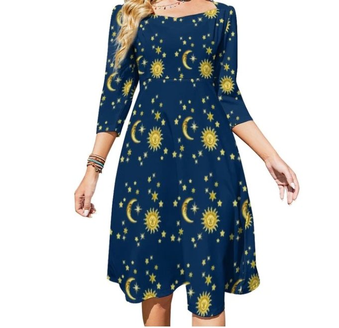 Vestido Feminino Azul Ano 70 Vintage Noite