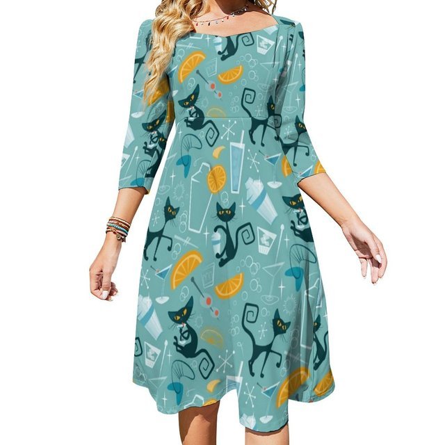Vestido Feminino Vintage Turquesa Dos Anos 70