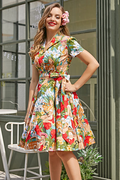 Vestido Vintage Estampado De Verão