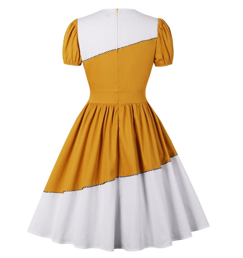 Lindo Vestido De Design Vintage Amarelo E Branco