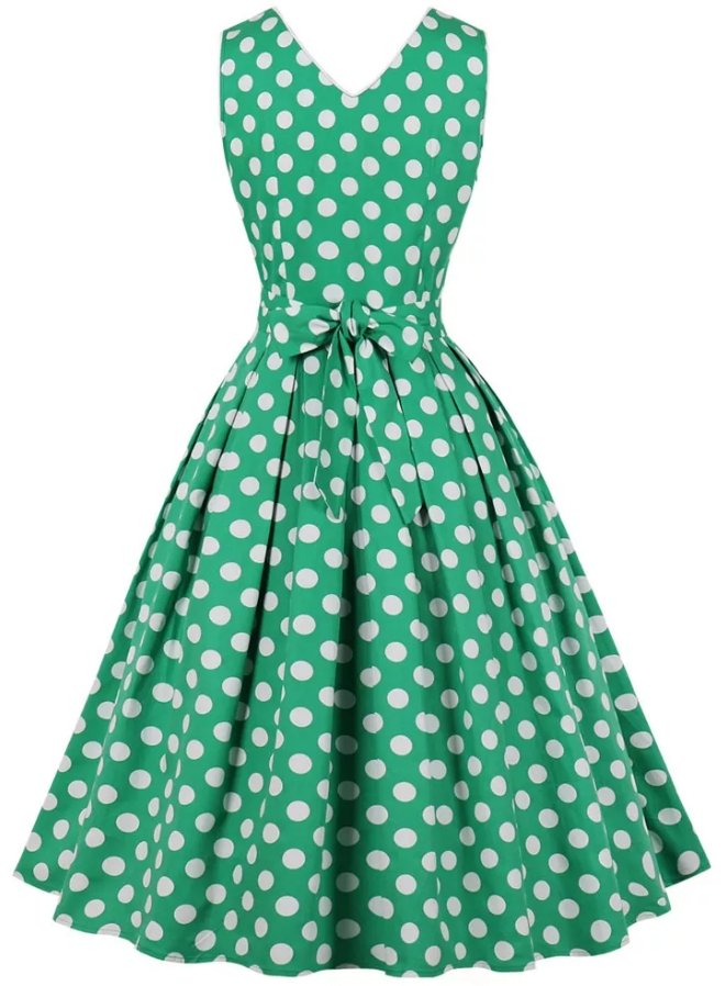 Pequeno Vestido De Bolinhas Verde Anos 50